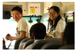 Changie and Hongwan inside electric school bus