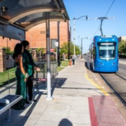 Prom couple waiting to board the OKC Streetcar
