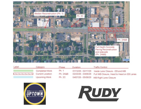 NW 23rd Street - Western Ave to Broadway Ave Construction Phasing Plan, updated March 3, 2026