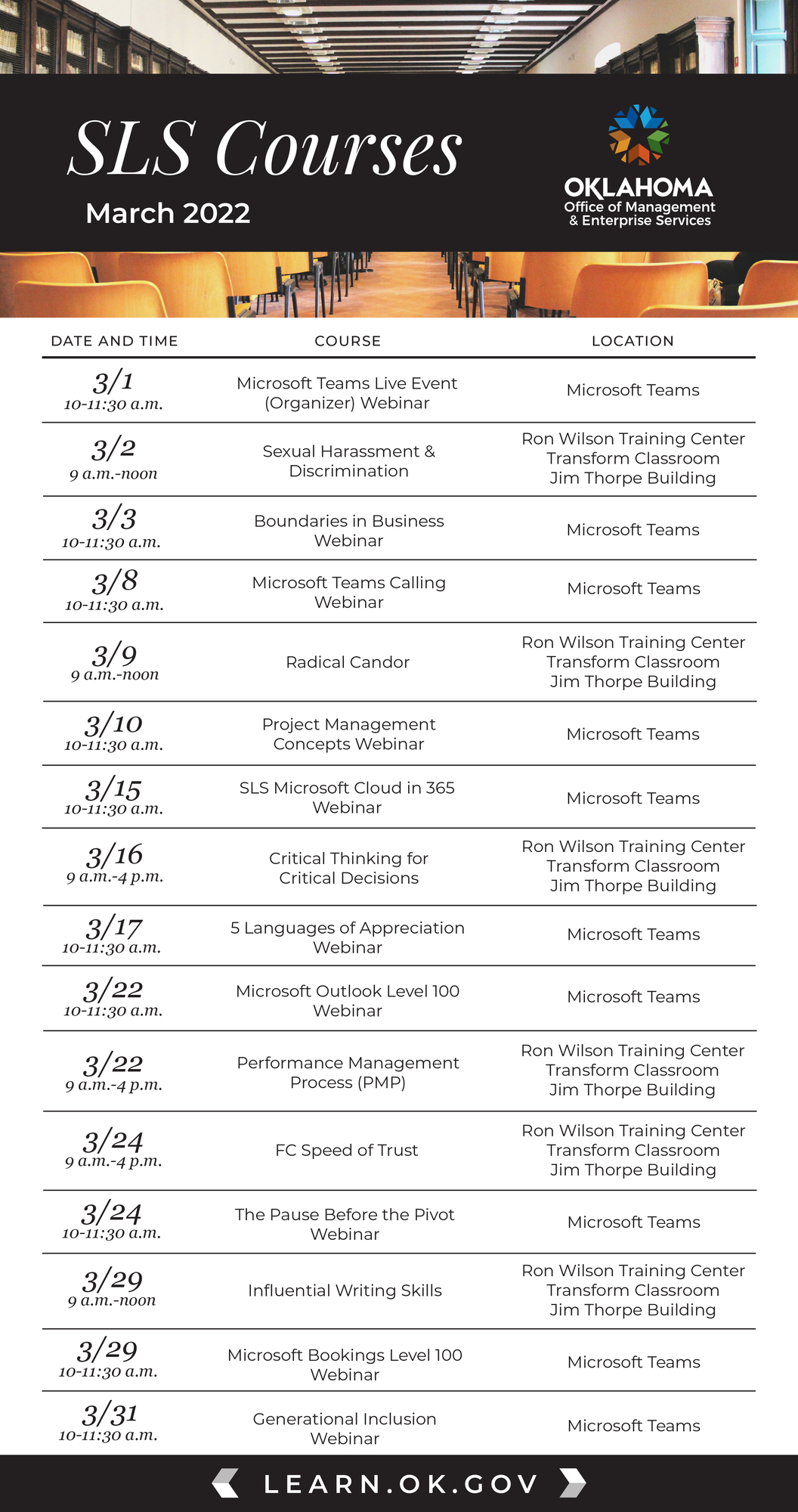 SLS Courses for March 2022