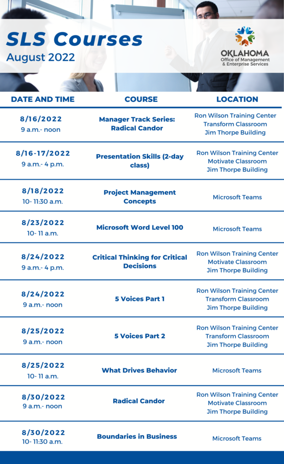 SLS Courses for August 2022