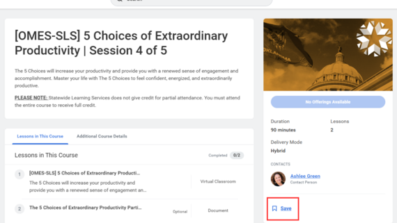 Workday@OK Learning: Save course screenshot