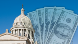 Decorative image of the Oklahoma Capitol and cash