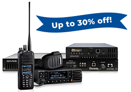 Radio communication system with Up to 30% off banner