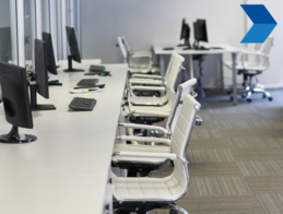 Office desks with computer equipment