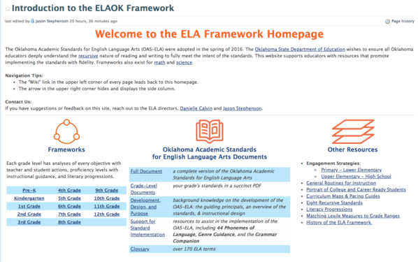 ELA Framework homepage