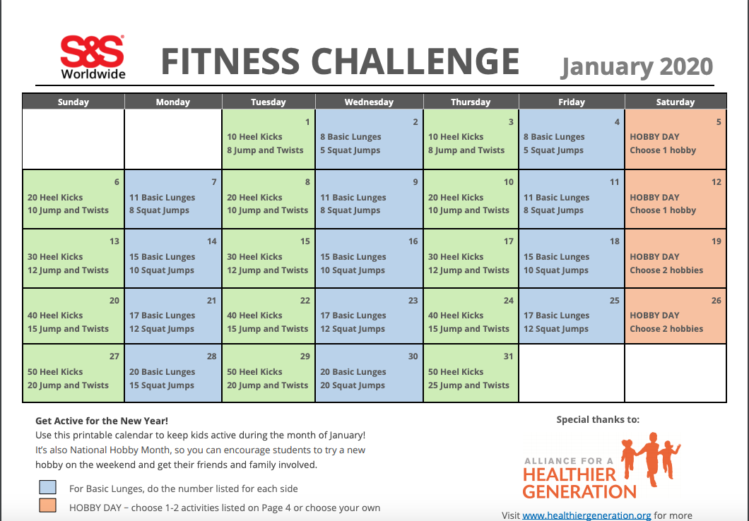 January Fitness Calendar