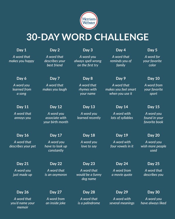30 day word challenge