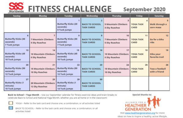 September 2020 Physical Activity Calendar