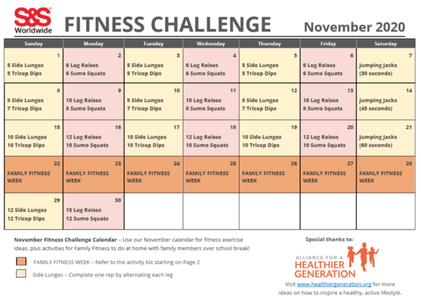 November Fitness Calendar