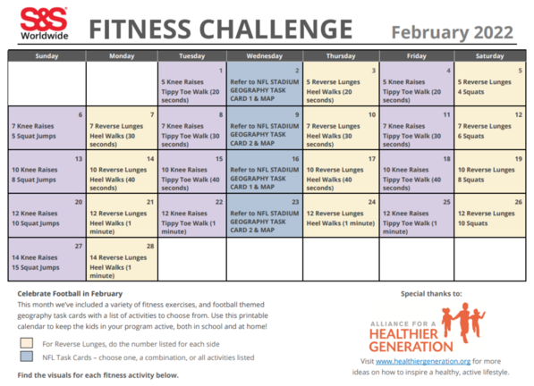 February Fitness Challenge Calendar