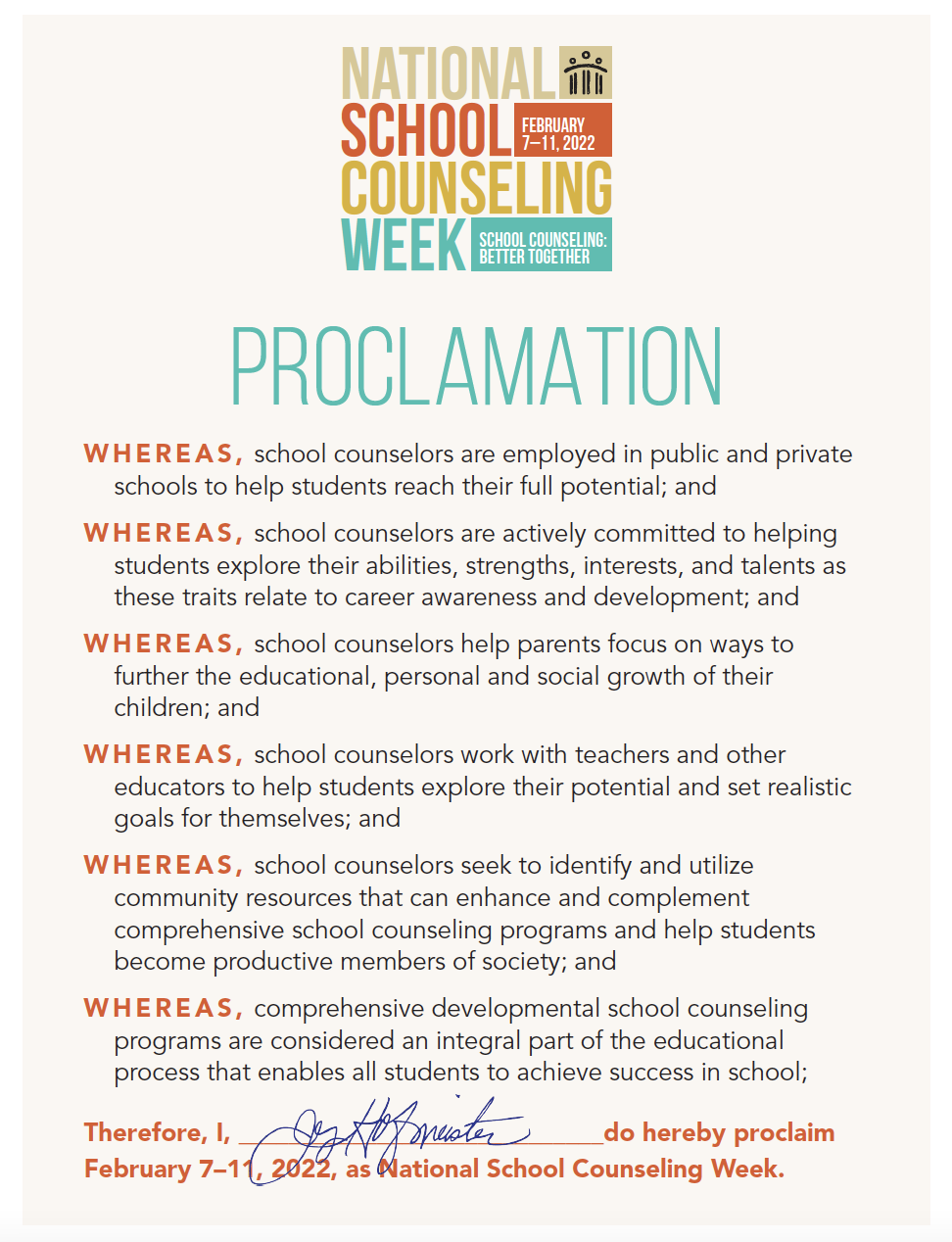 School Counseling Week Proclamation
