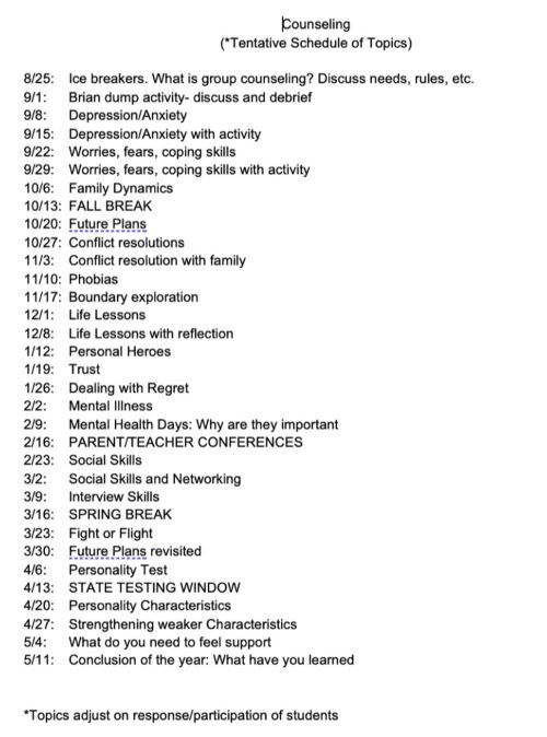 Counseling Schedule