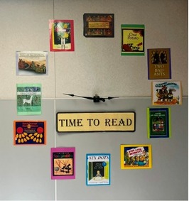 clock with books