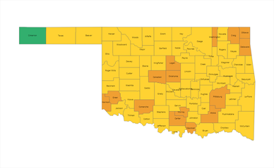 Oklahoma Risk Level Alert Map 03-16-2021