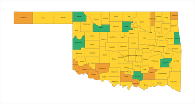 Oklahoma Risk Level Alert Map 03/30/2021