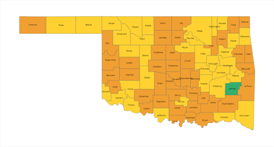 Oklahoma COVID-19 Risk Level Map by County 030122