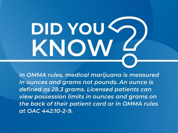 Did You Know? In OMMA rules, medical marijuana is measured in ounces and grams not pounds. An ounce is defined as 28.3 grams.