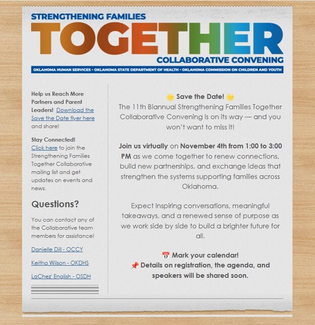 Strengthening Families Together Collaborative Convening Communication Request
