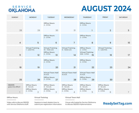 Updated August calendar for MV dealers