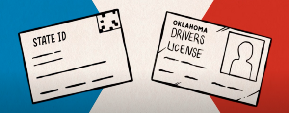 Oklahoma State Election Board graphic of a state id and driver license