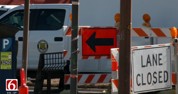 News on 6 in Tulsa news graphic of work zone with cones.