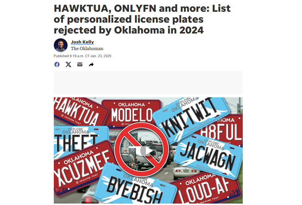 The Oklahoman: Rejected Plates Article