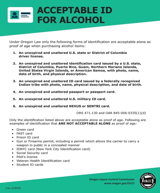 OLCC Signs ACCEPTABLE ID (Marijuana & Alcohol) UPDATE