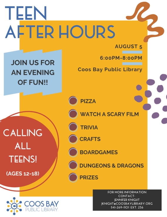 Teen After Hours at the Library Flyer