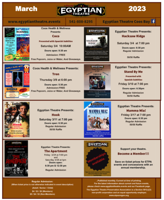 Egyptian Theatre March Showings