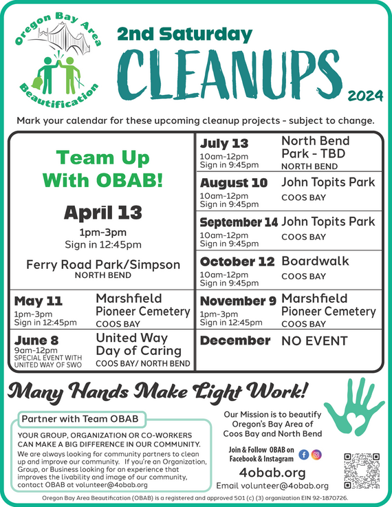 Oregon Bay Area Clean Up in April