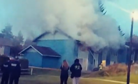 Smoke and house fire photo