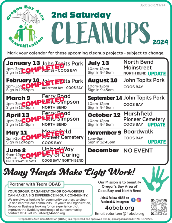 OBAB Clean up schedule