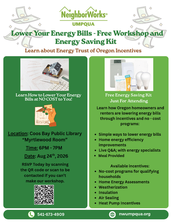 Neighborhood Works Umpqua Energy Workshop Flyer 8/24
