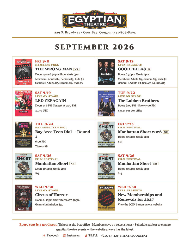 Egyptian Theater September Calendar