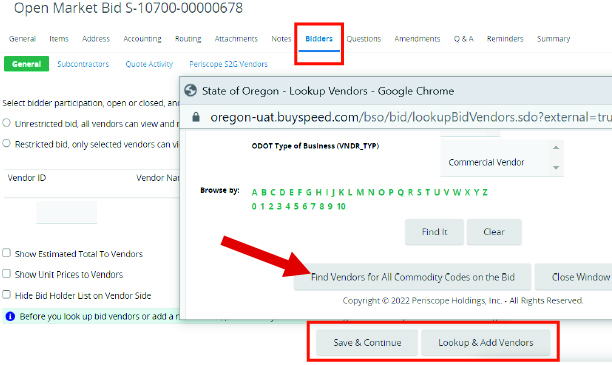 OregonBuys screenshot of how to add vendors with NIGP codes
