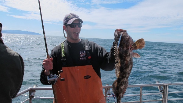 Saltwater sport angler with lingcod