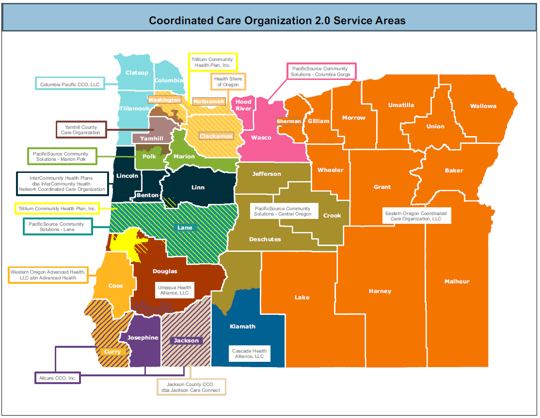 oregon map showing CCO service areas