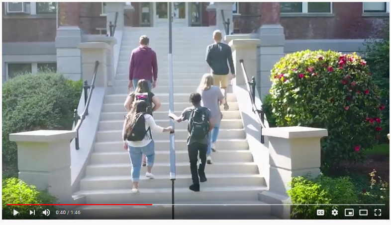 students walking up school steps