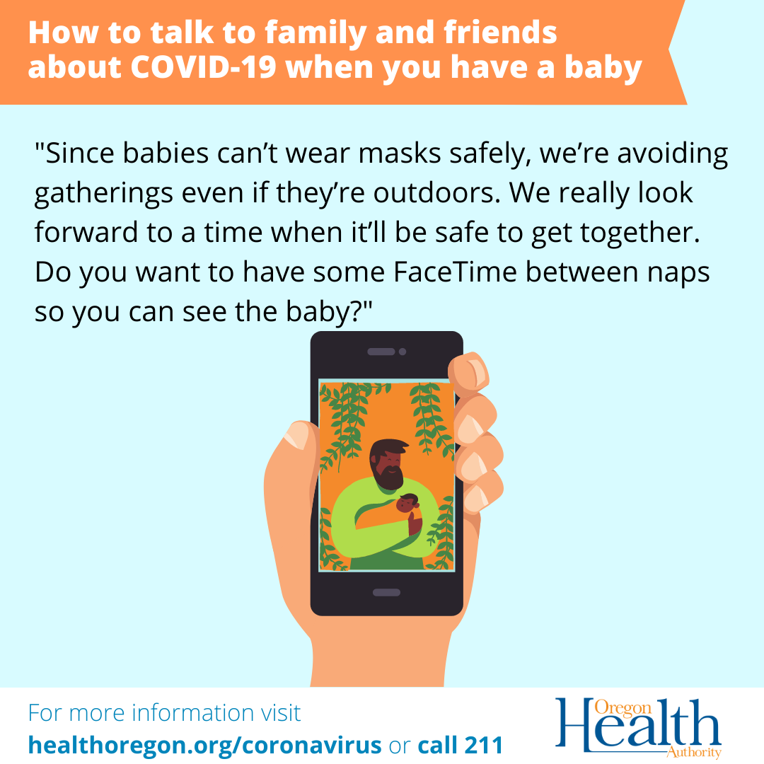 Since babies can’t wear masks safely, we’re avoiding gatherings even if they’re outdoors. 