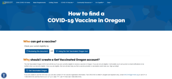 Screenshot of How to Find a Vaccine page in English