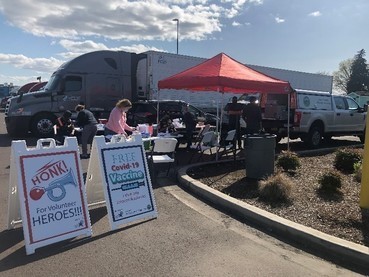 To make COVID-19 vaccinations for truck drivers as easy as possible, Anderson’s team visited two truck stops in Linn County