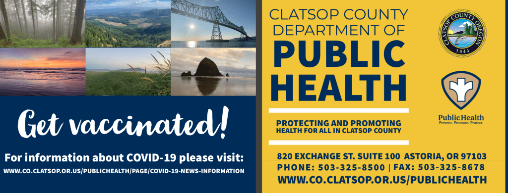 Graphic image shares information about getting a COVID-19 vaccine in Clatsop County.