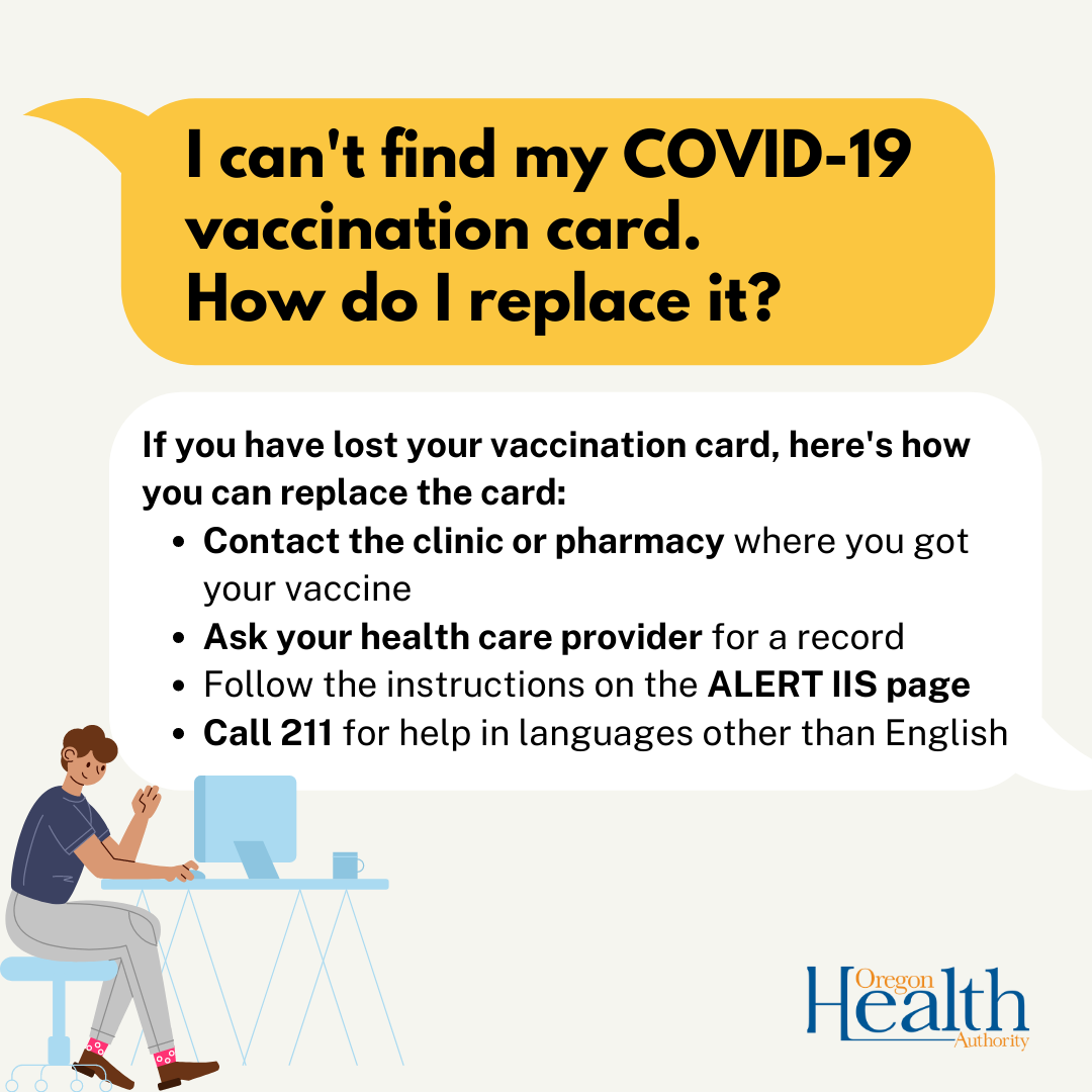graphic: if you misplaced your vaccination card contact pharmacy or clinic you received it, health provider or call 211.