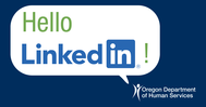 ODHS logo person with conversation bubble that reads "Hello, LinkedIn!"