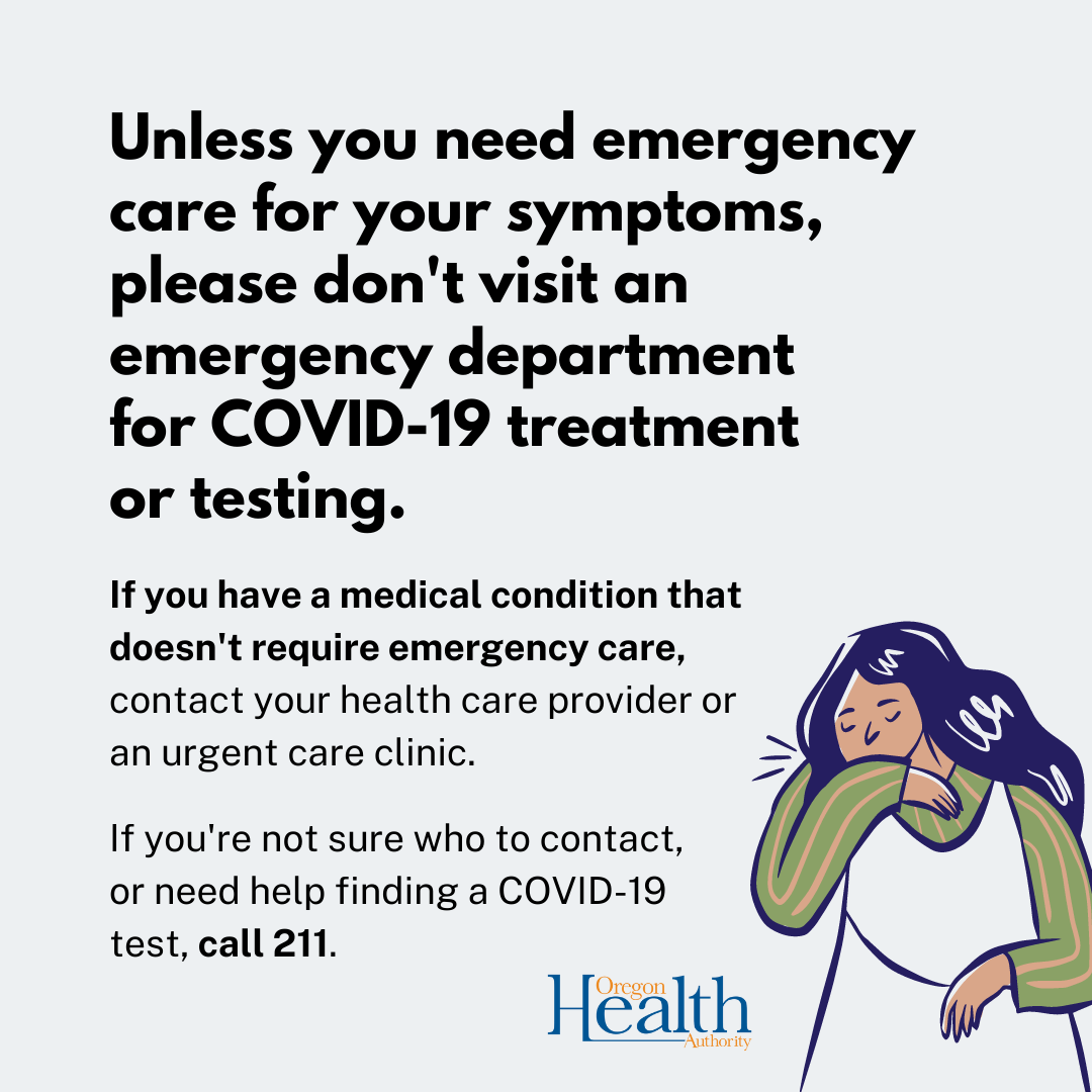 infographic explaining importance of avoiding the emergency room for mild COVID-19 symptoms or testing