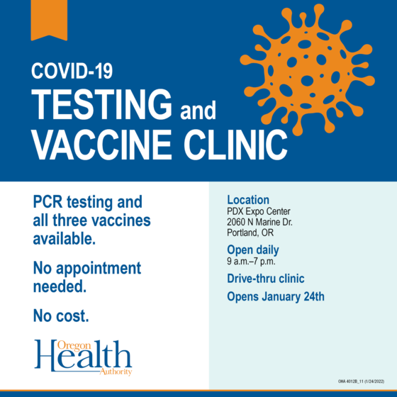 Infographic provides details about new high-volume vaccination and testing site at PDX Expo.