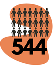 The number 544 on an orange background filled with icons of people