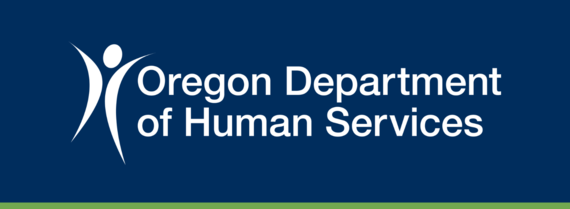 Oregon Department of Human Services logo on dark blue background with a green underline
