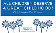 Prevent Child Abuse Oregon logo and blue/white pinwheels